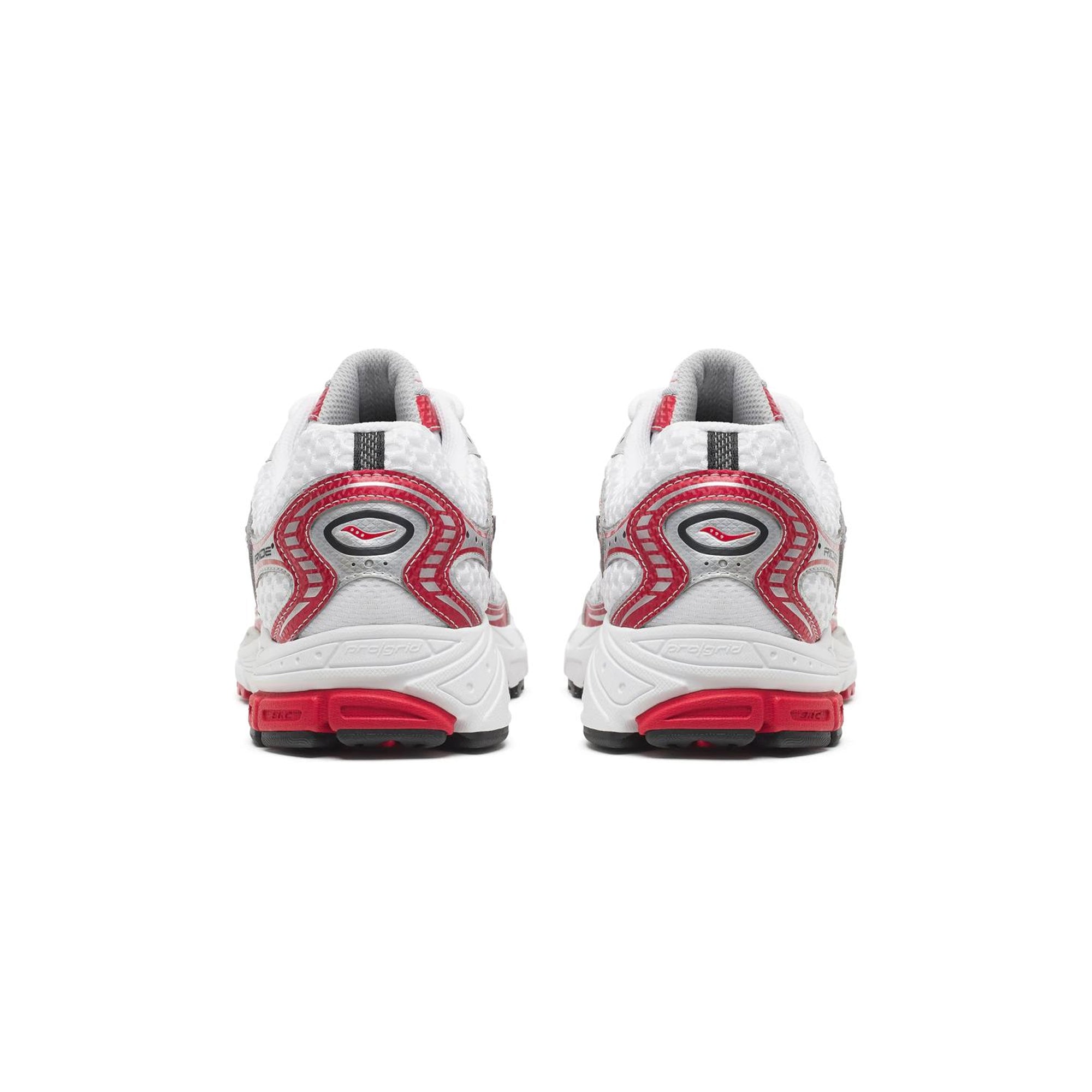white red black and silver sneakers on a white background
