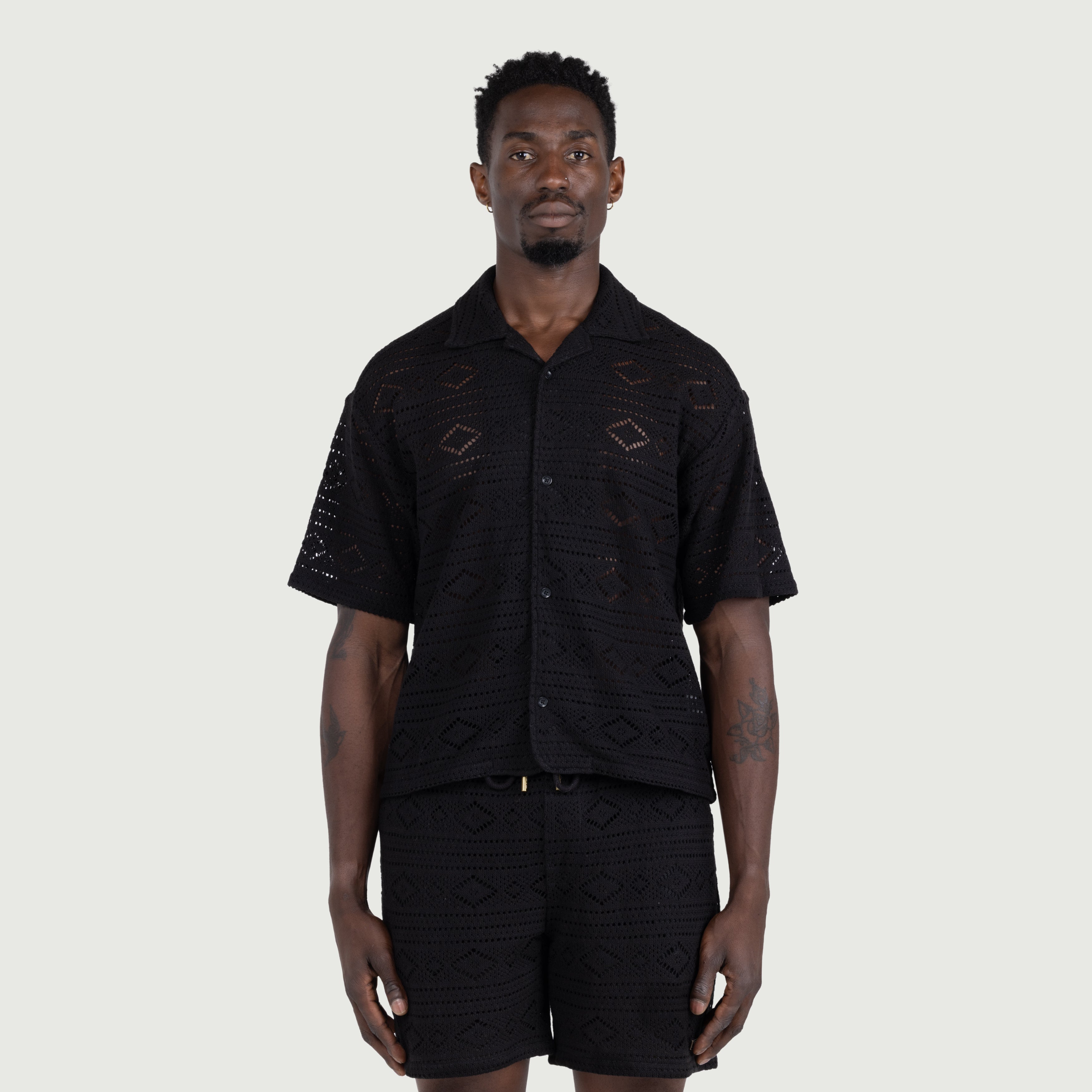 Honor The Gift Mens Pointelle Crochet Camp Collar Shirt