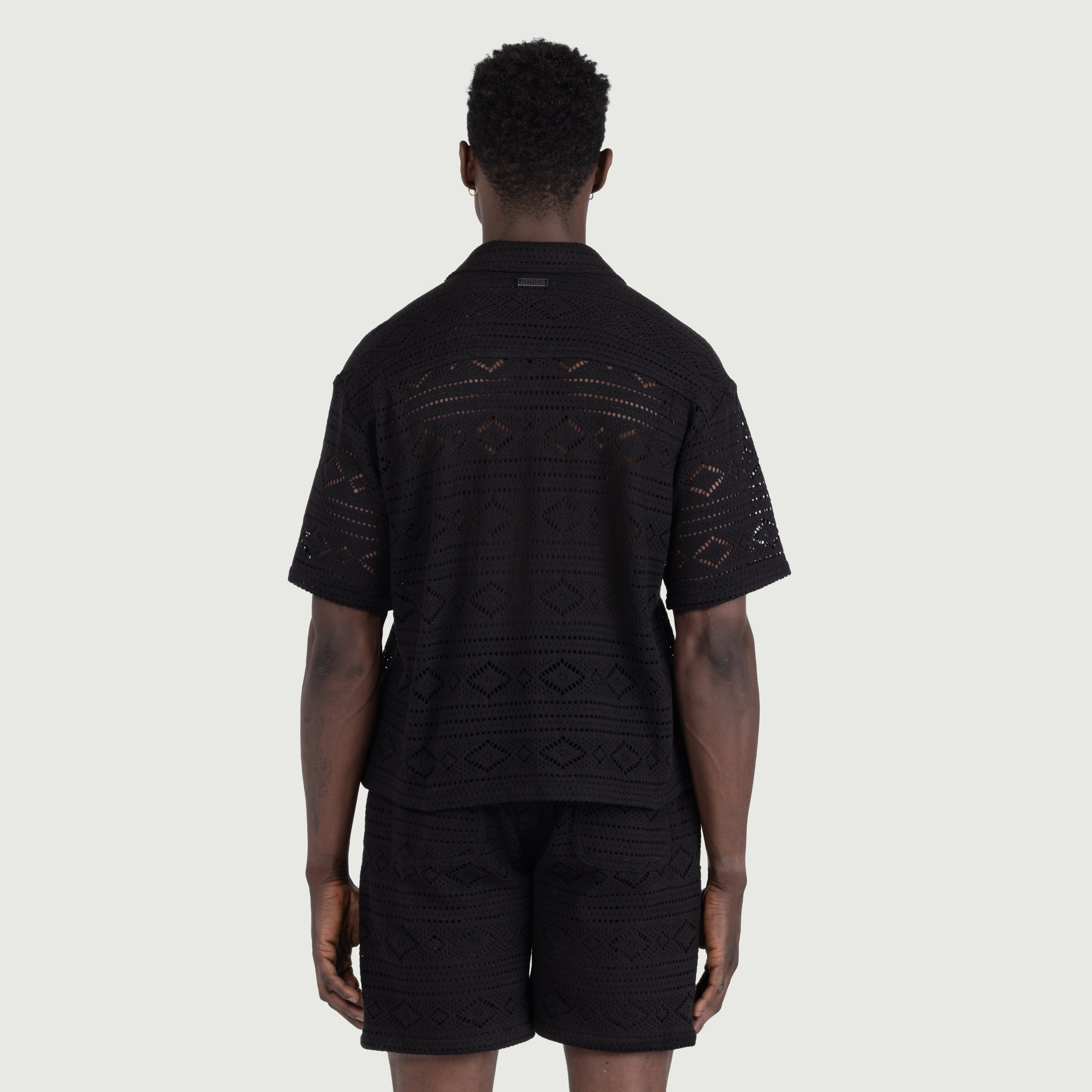 Honor The Gift Mens Pointelle Crochet Camp Collar Shirt