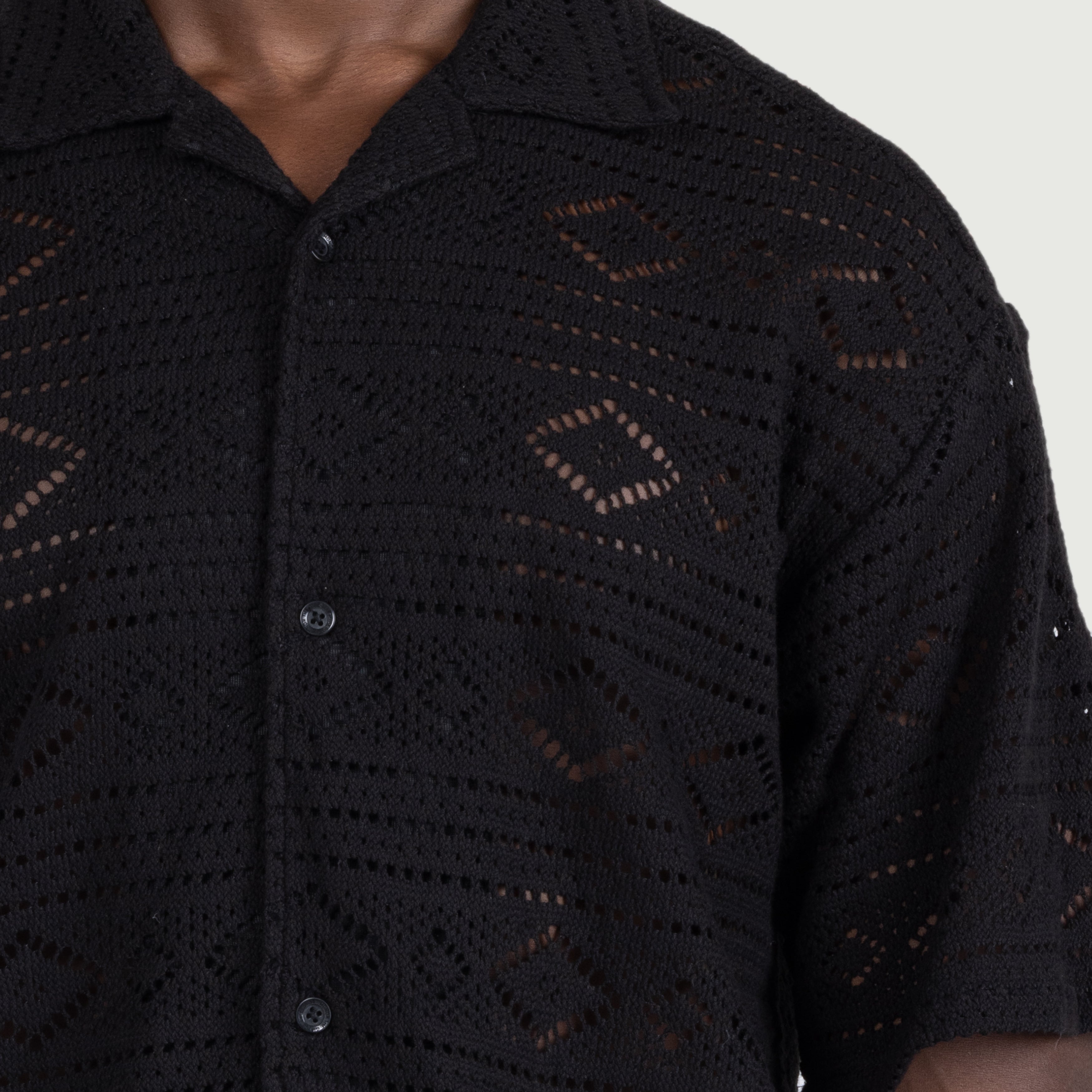 Honor The Gift Mens Pointelle Crochet Camp Collar Shirt
