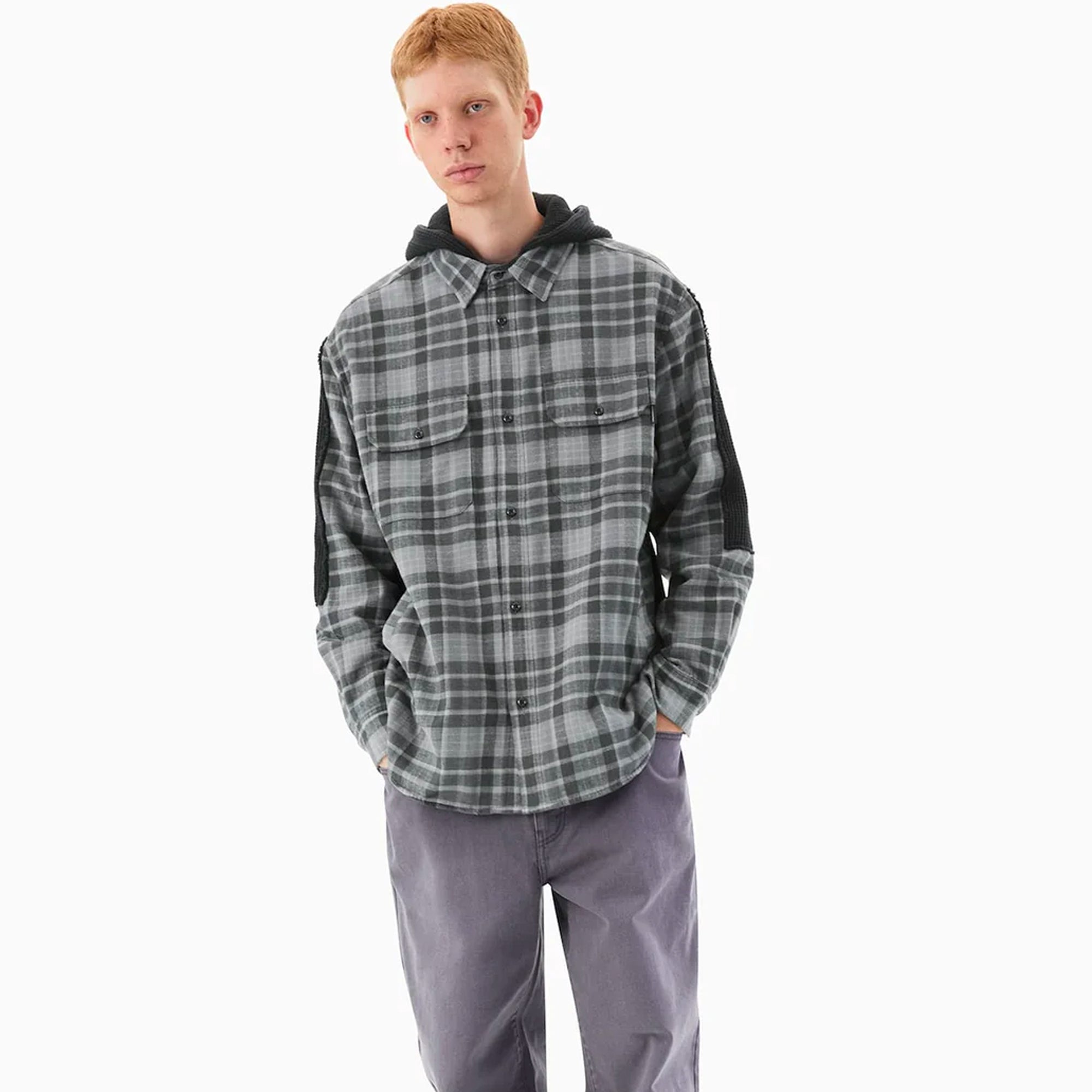 Thisisneverthat Mens FCP Plaid Check Hood Shirt