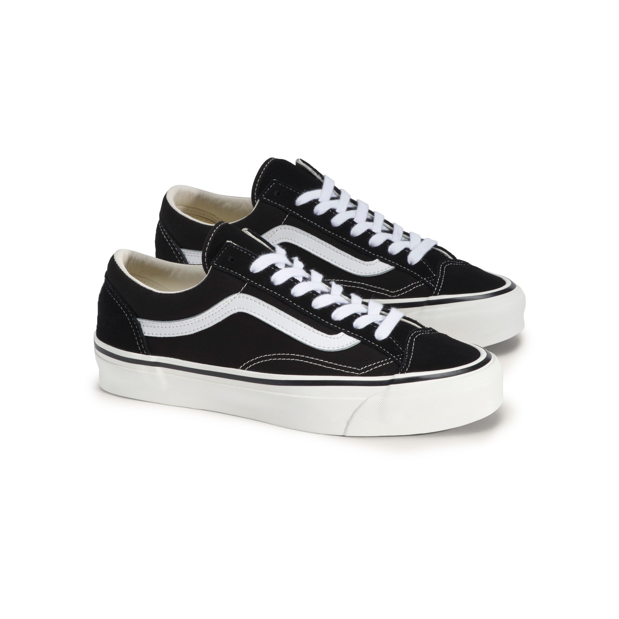 black and white sneakers on a white background
