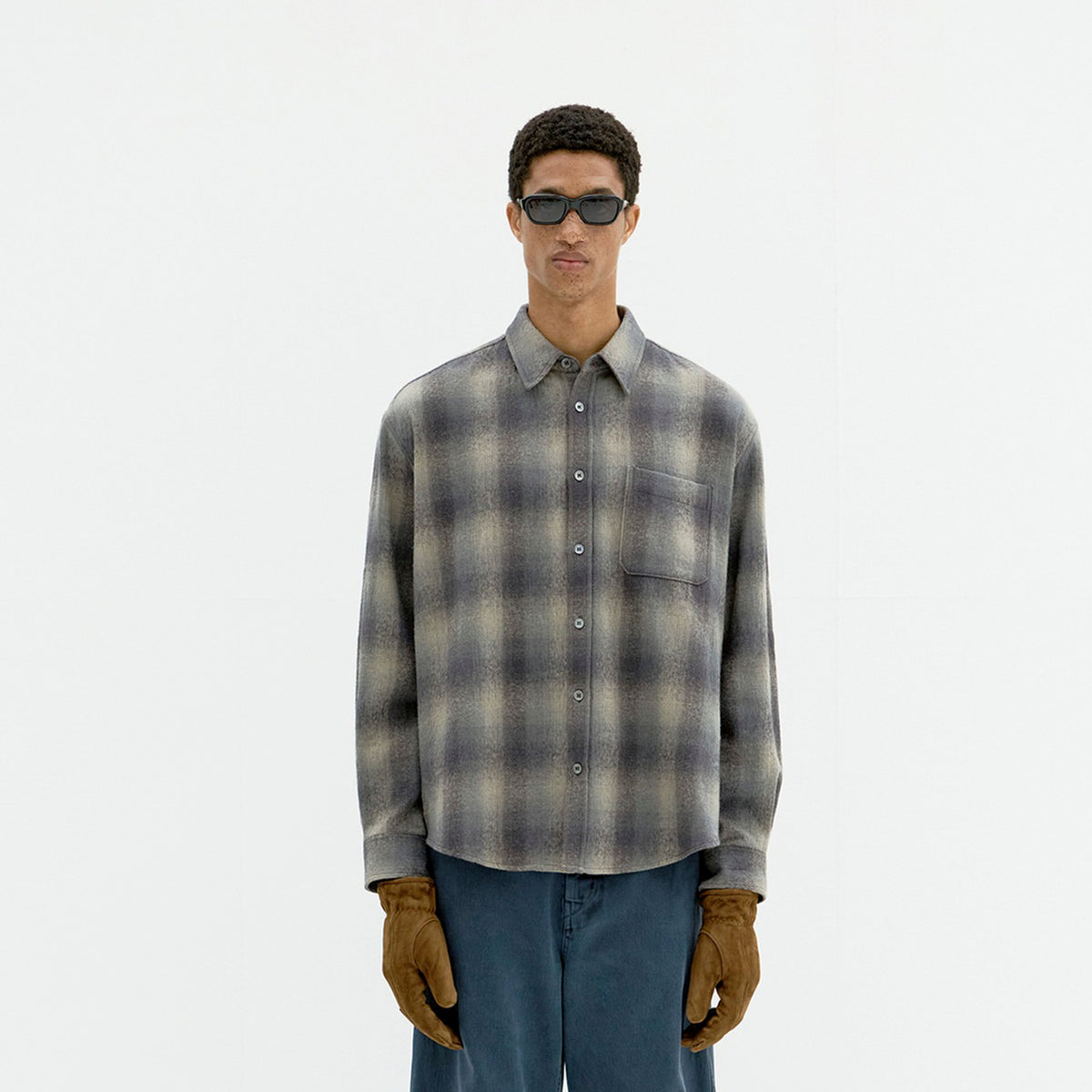 Coor Mens Ombre Flannel One Pocket Checkered Shirt V2
