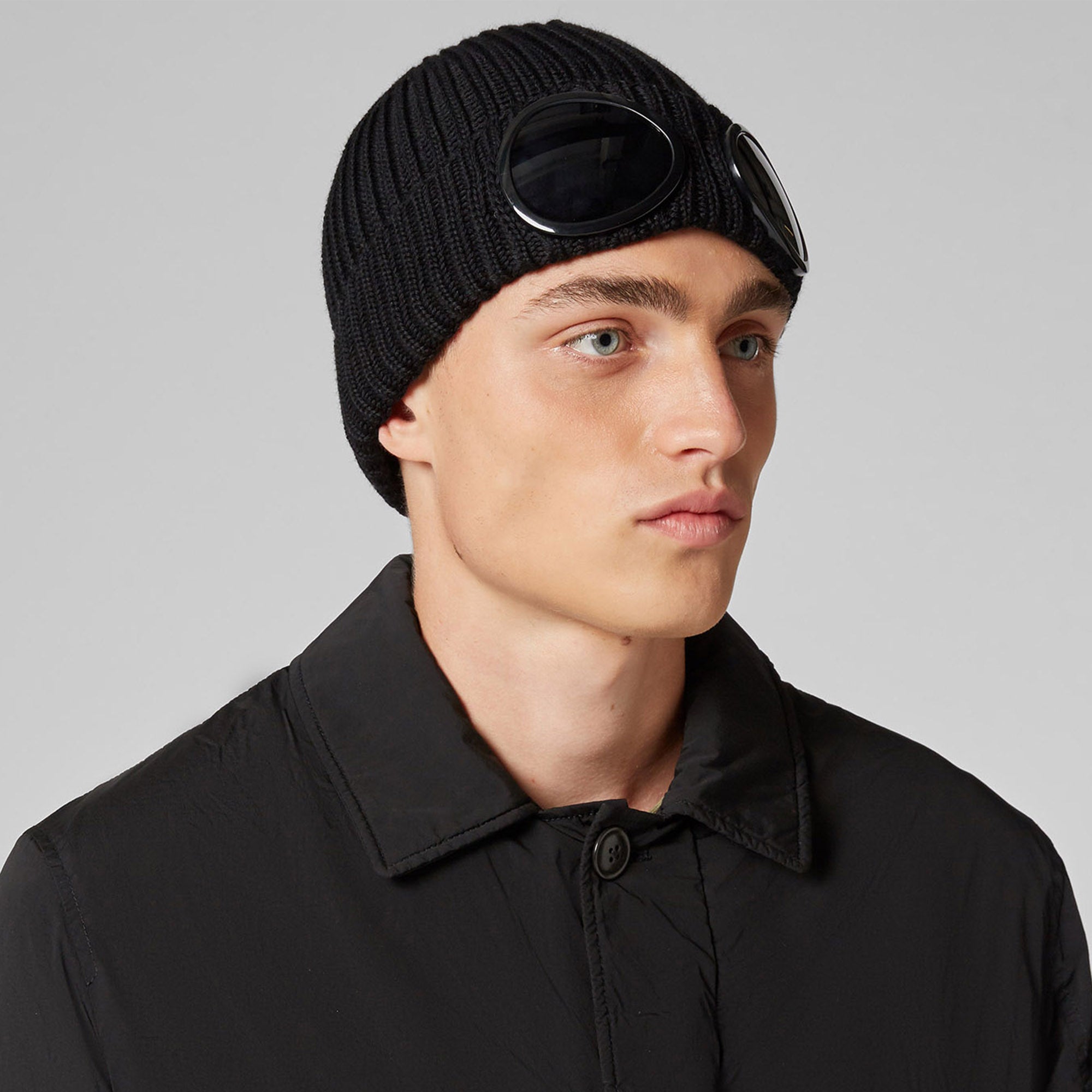 C.P. Company Merino Wool Goggle Beanie in Black