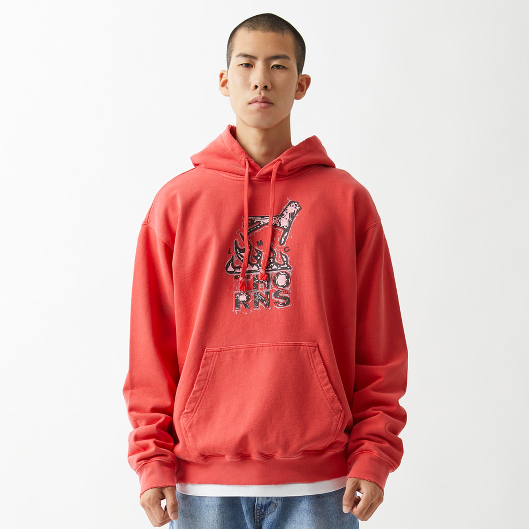 LMC Mens Thorns Distressed Edge Hoodie 'Red'