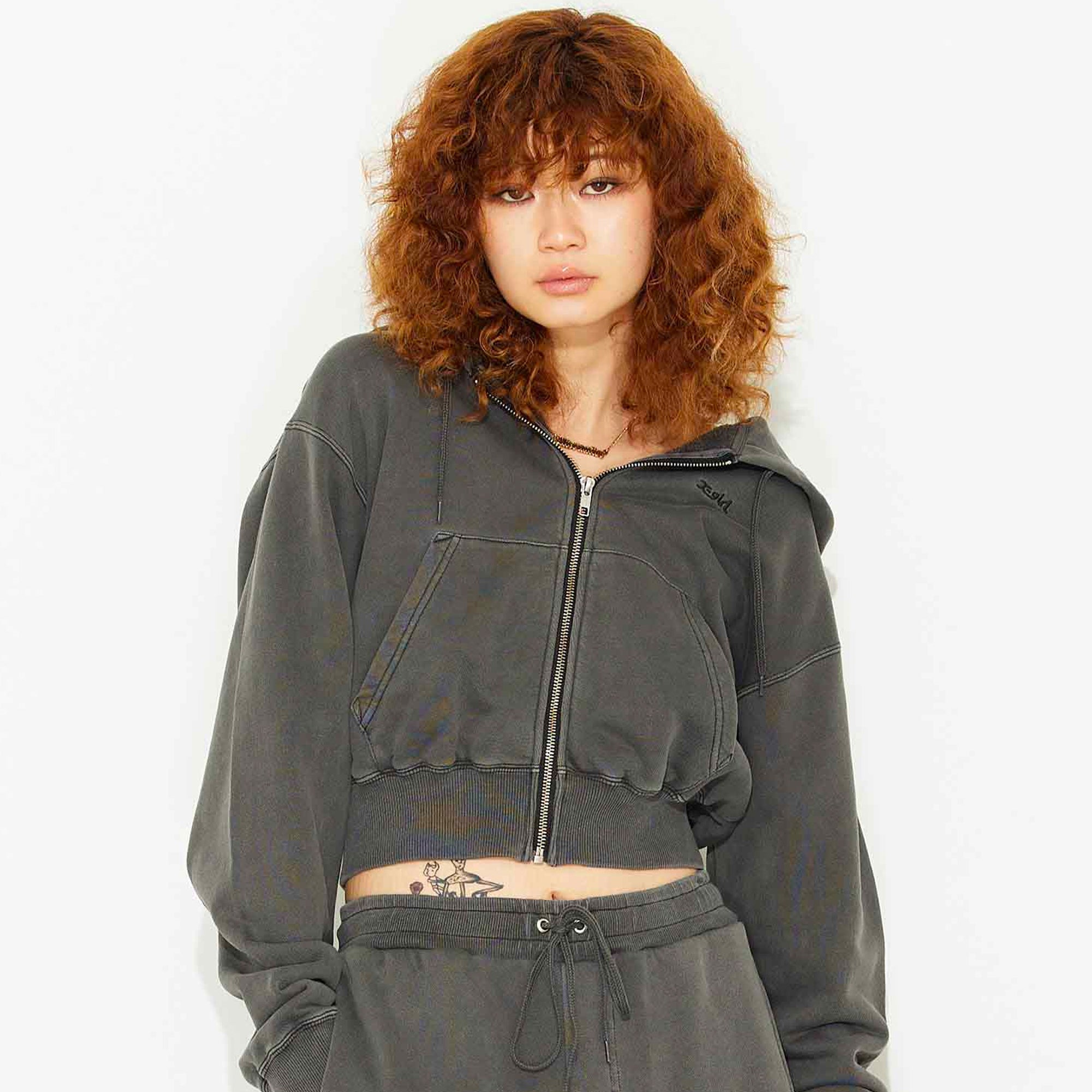 X Girl Womens Pigment Dyed Zip Up Hoodie