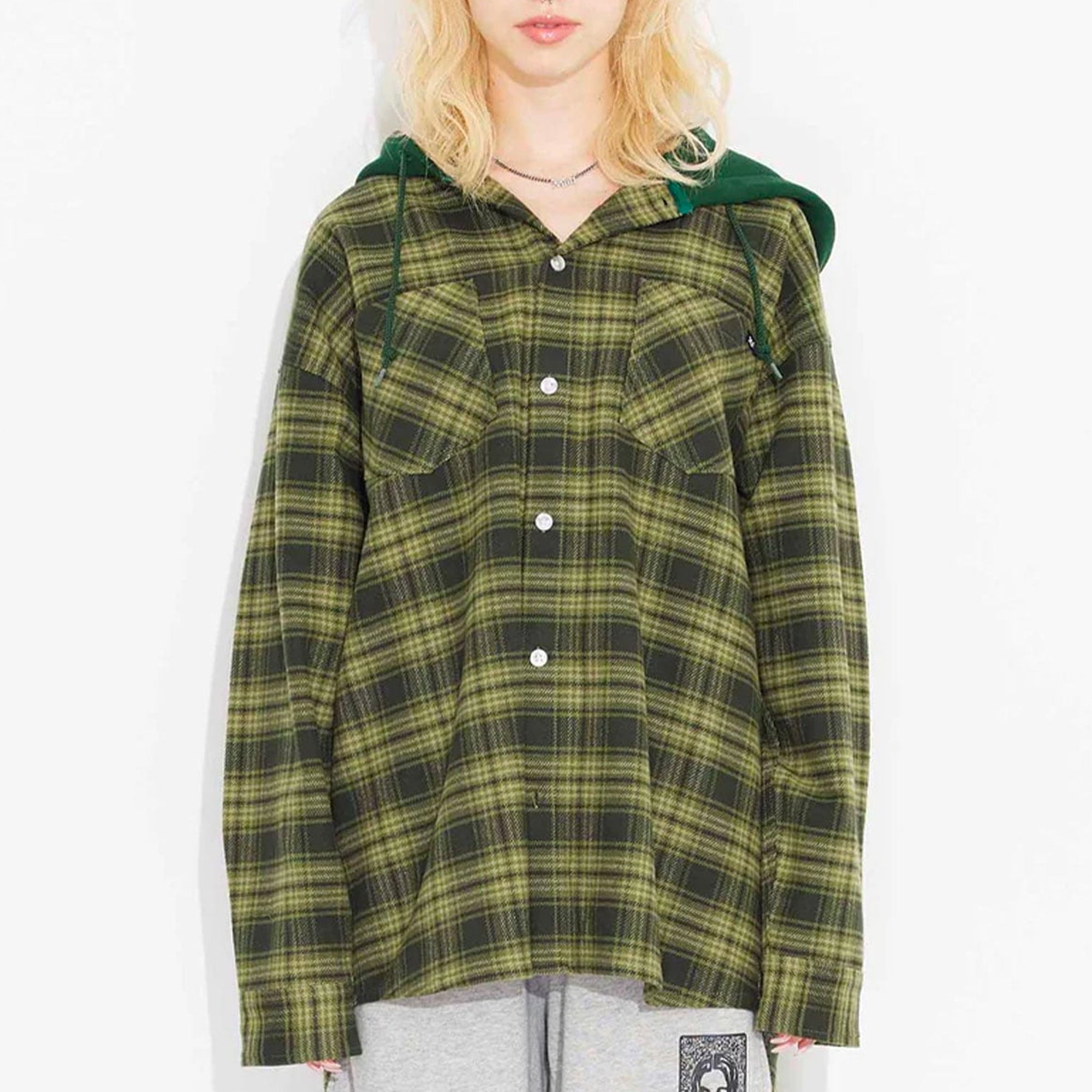 X Girl Womens Heavyweight Flannel Hooded Shirt