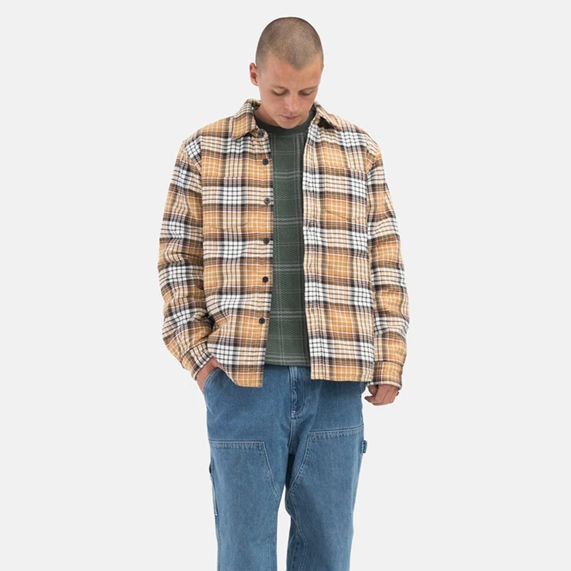 Stussy Mens Quilted Lined Plaid Shirt 'Copper'