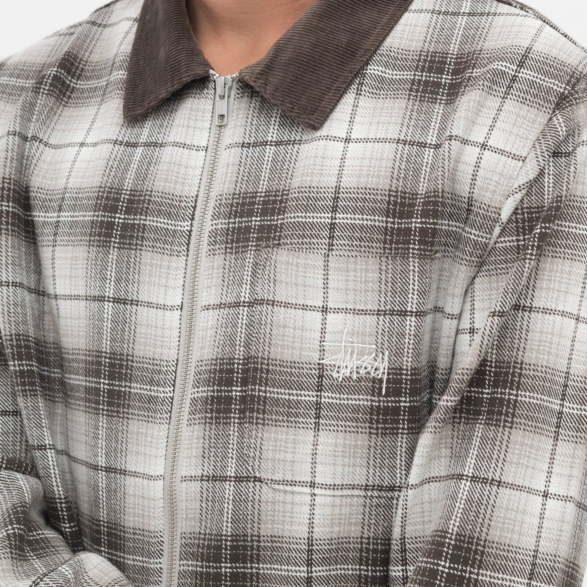 Stussy Mens Frank Plaid Zip LS Shirt 'Brown'