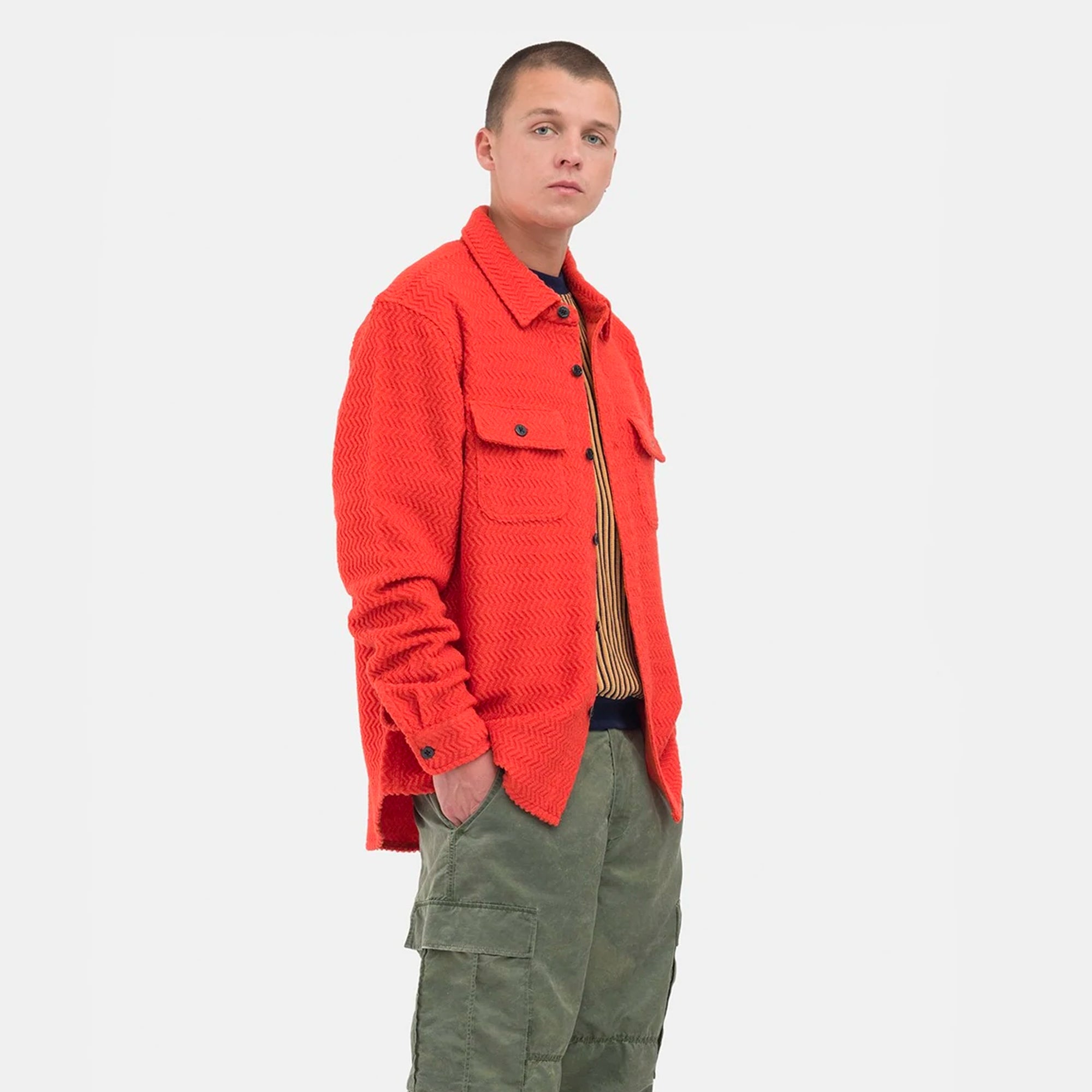 Stussy Mens Textured Wool CPO LS Shirt 'Orange'