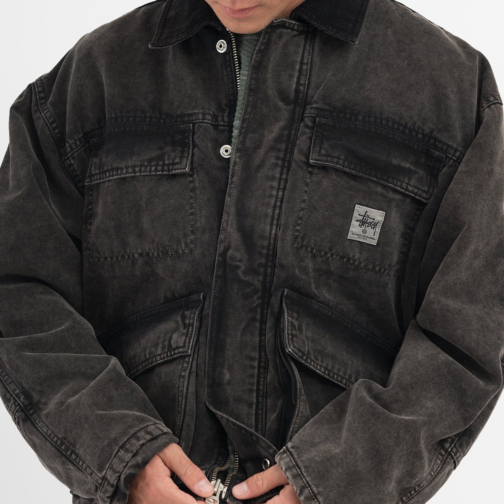 marys Stussy カバーオール WashedChoreJacket Stussy Mens Washed Canvas Shop Jacket 'Black' – Extra Butter