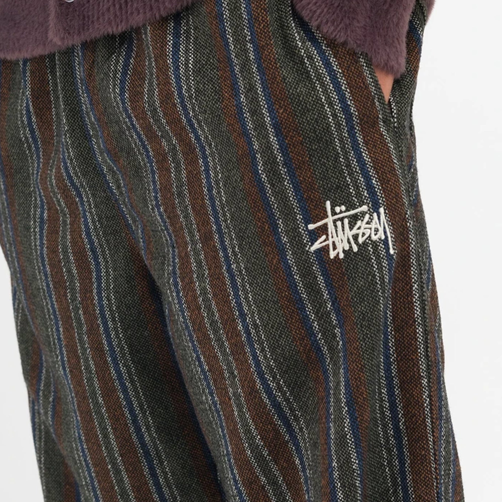 Stussy Mens Wool Stripe Relaxed Pants 'Olive'