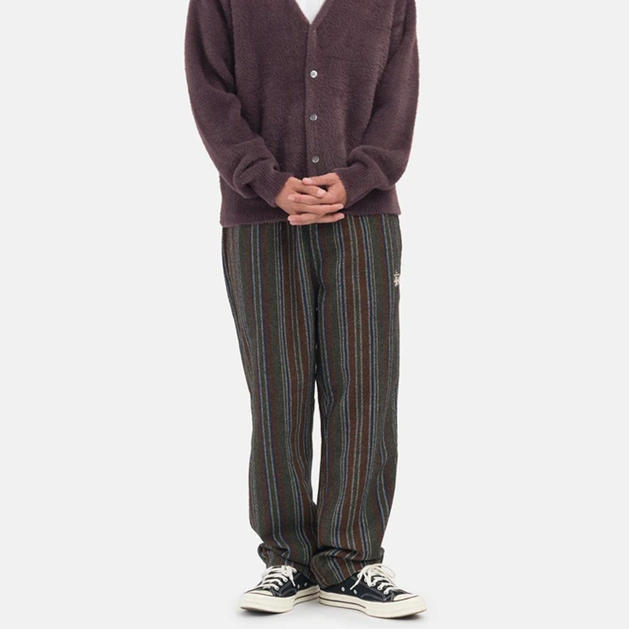 Stussy Mens Wool Stripe Relaxed Pants 'Olive'