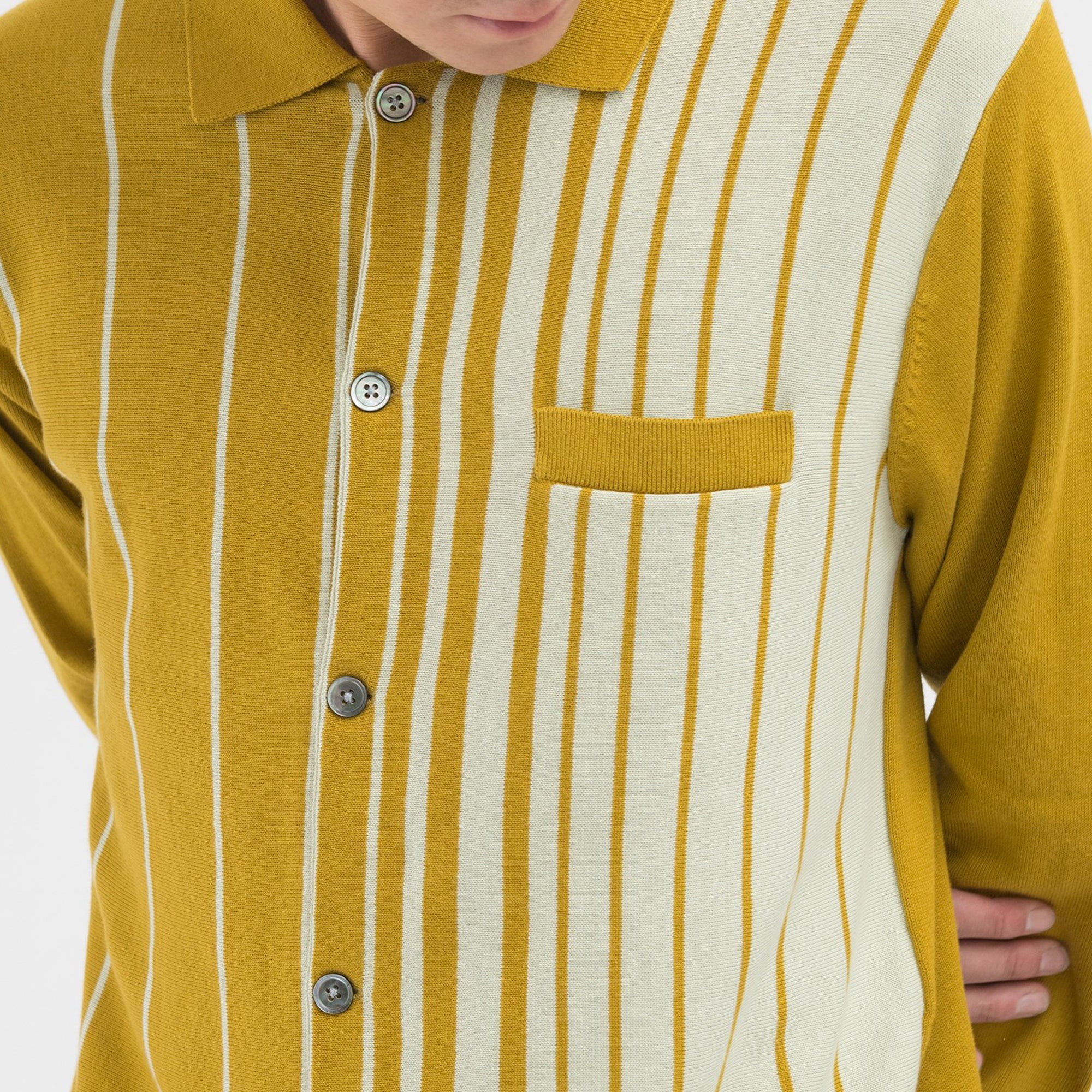 Stussy Mens Striped Knit Shirt 'Mustard'