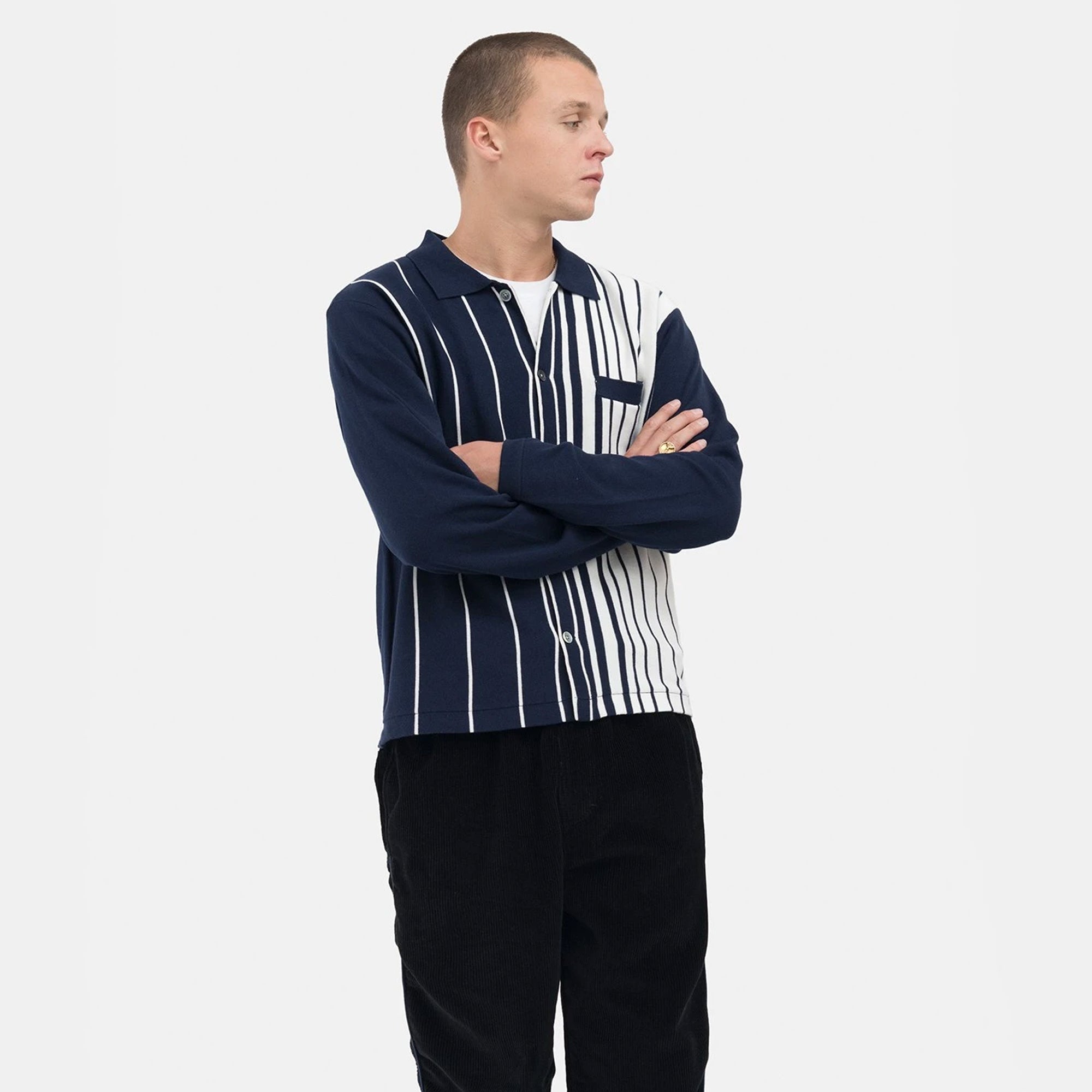 Stussy Mens Striped Knit Shirt 'Navy'