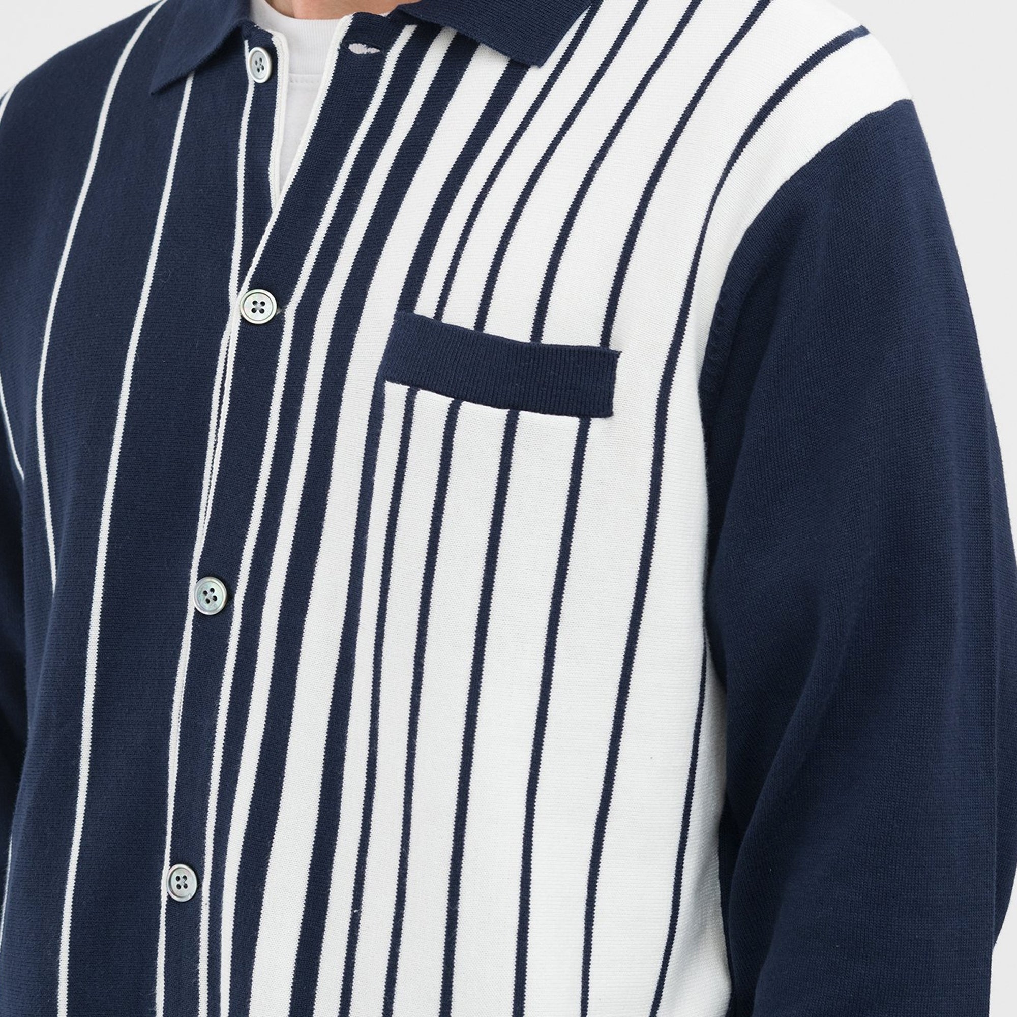 Stussy Mens Striped Knit Shirt 'Navy'