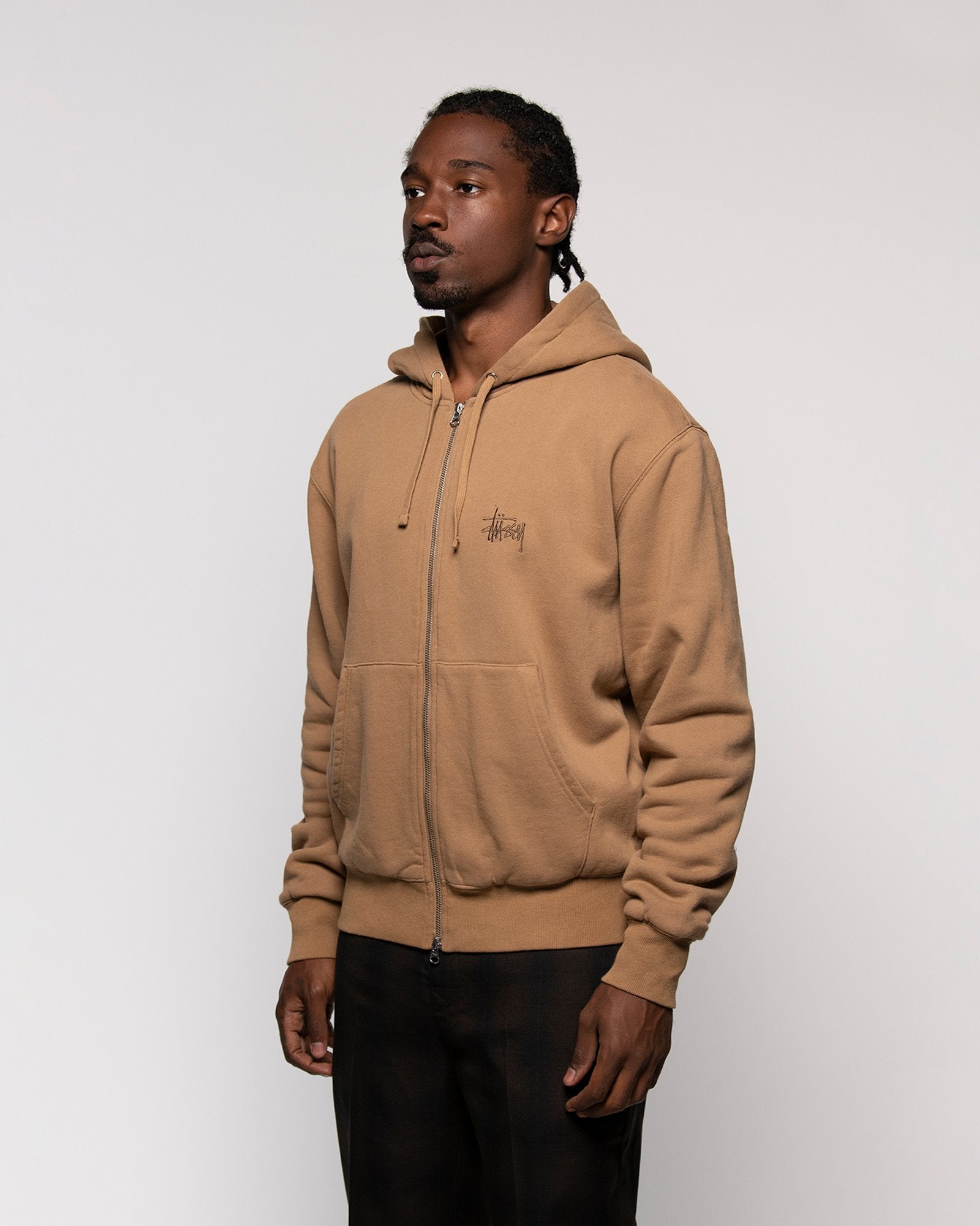 Stussy Men Thermal Zip Brown Hoodie