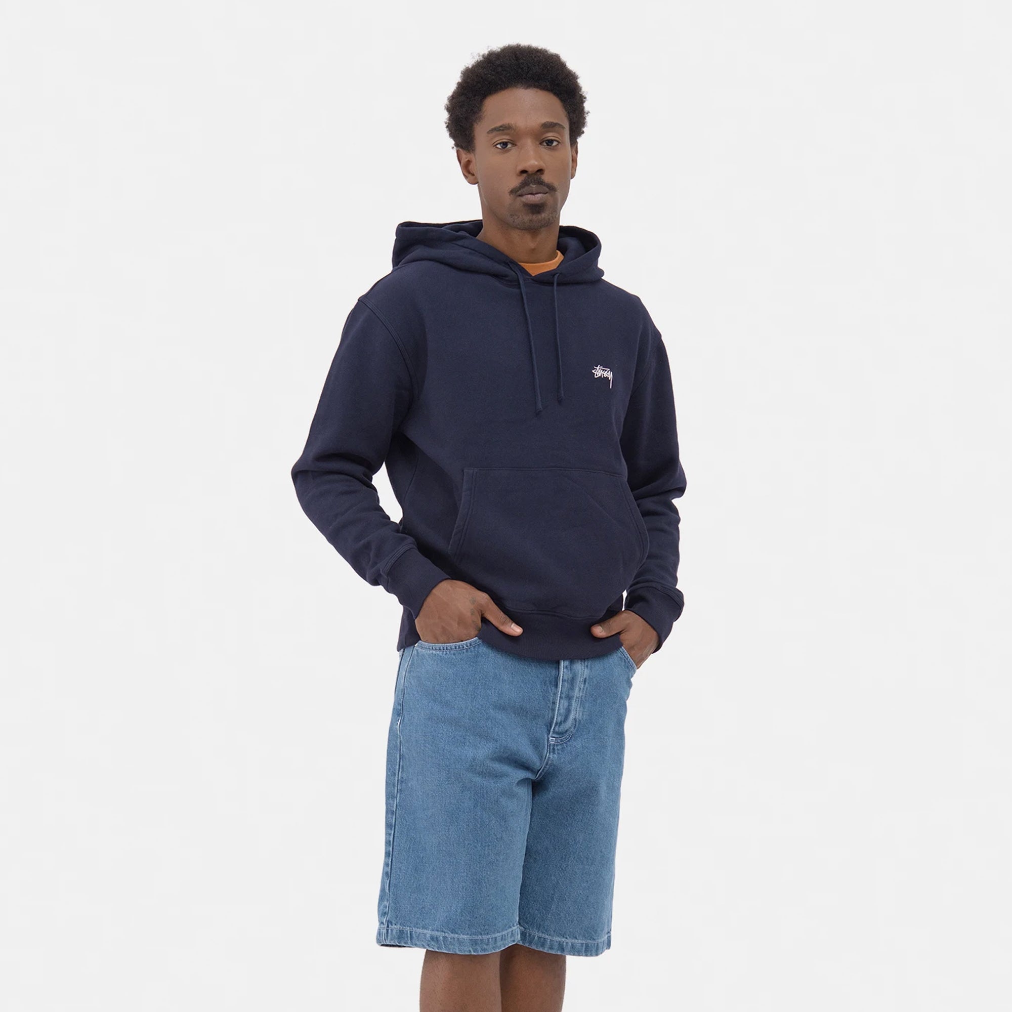 Stussy Mens Stock Logo Hoodie 'Navy'