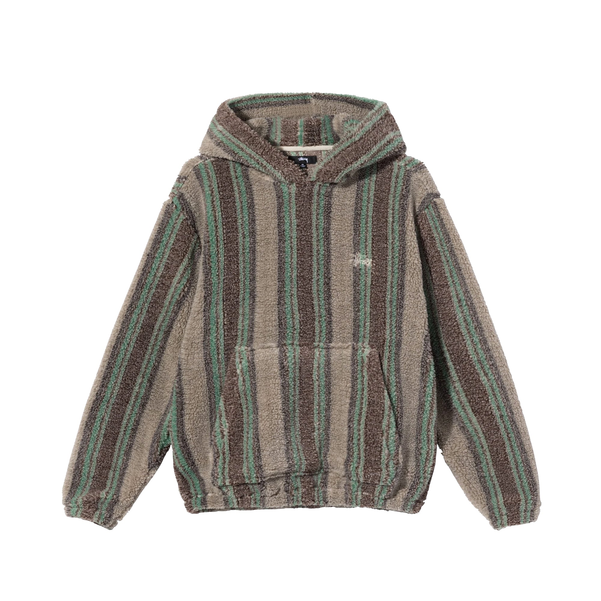 Stussy Mens Stripe Sherpa Hoodie 'Tan'