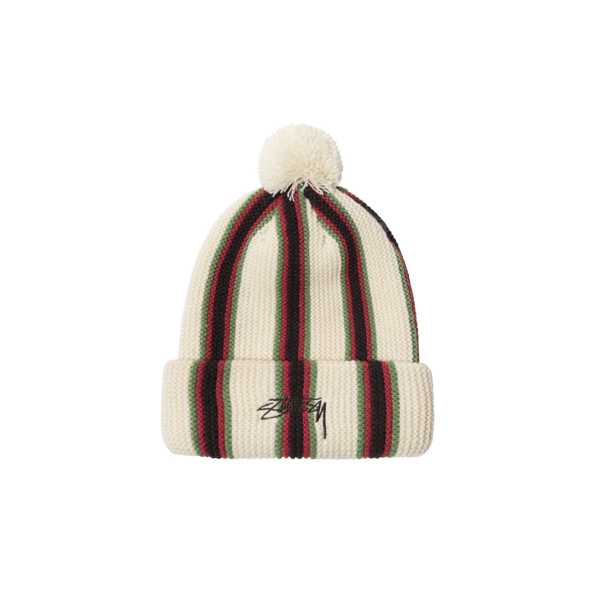 Stussy Mens Striped Pom Beanie 'Ecru'