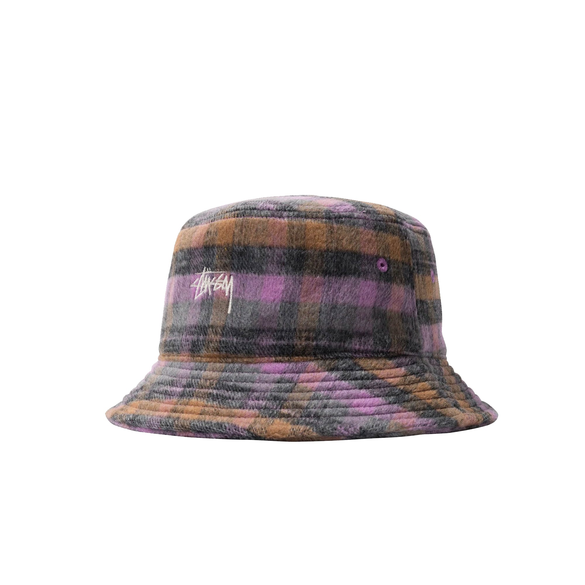 Stussy Mens Brushed Plaid Bucket Hat 'Purple'