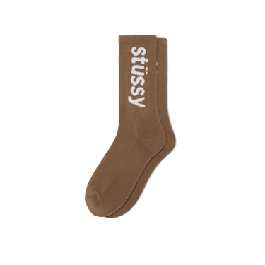 Stussy Mens Helvetica Jacquard Crew Socks 'Brown'