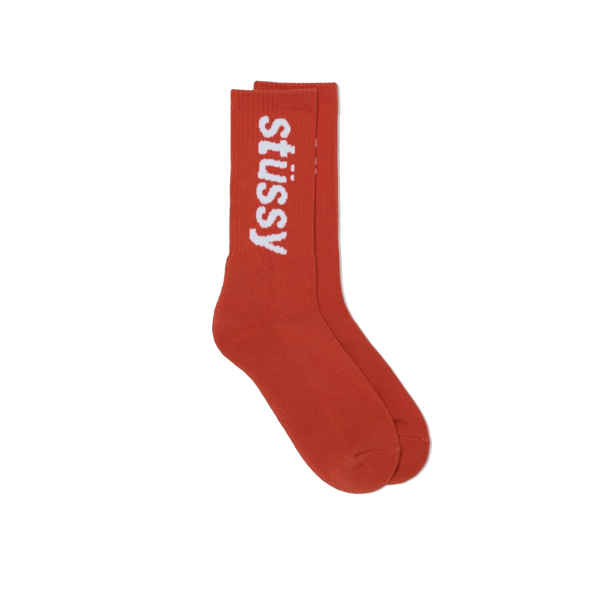 Stussy Mens Helvetica Jacquard Crew Socks 'Orange'