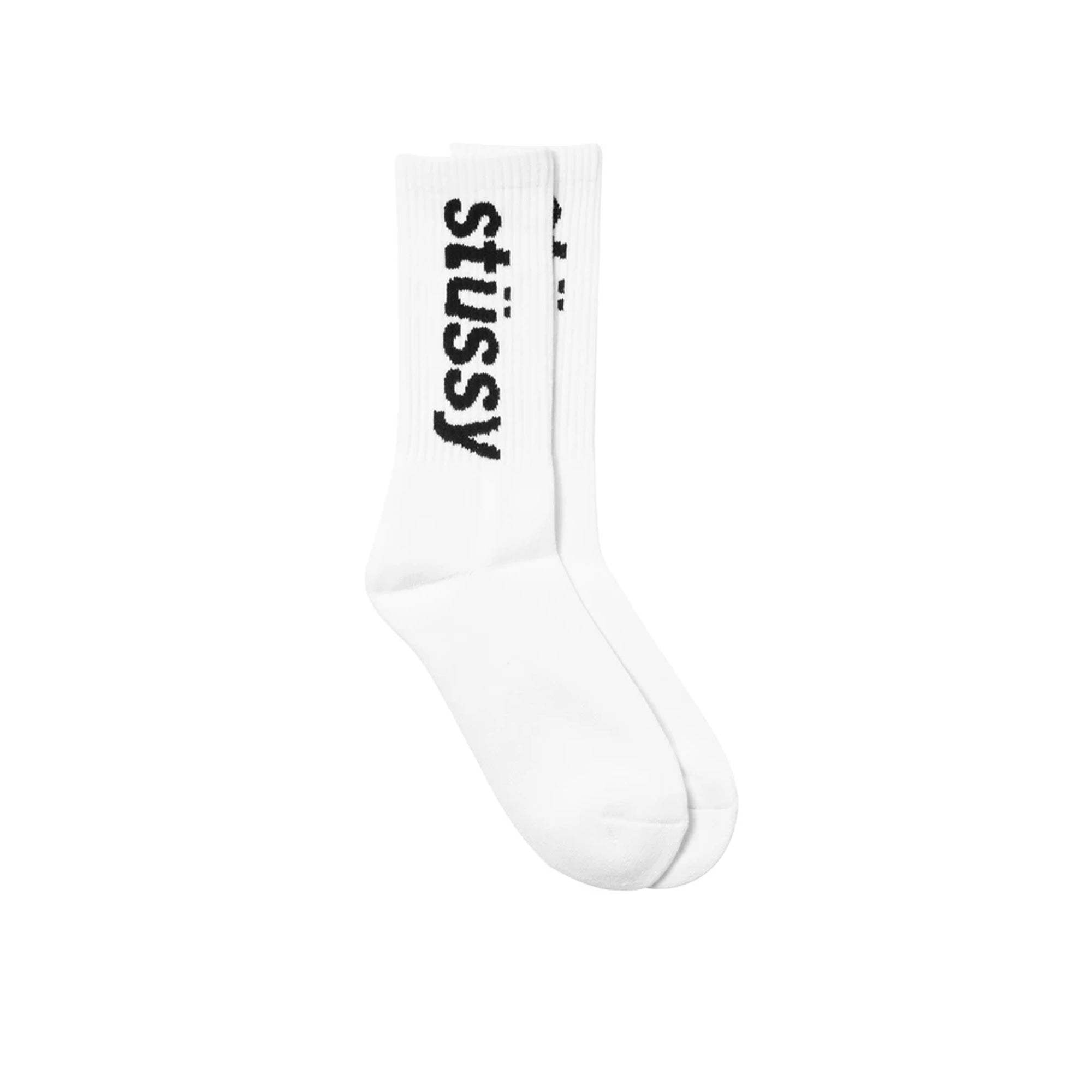 Stussy Mens Helvetica Jacquard Crew Socks 'White'