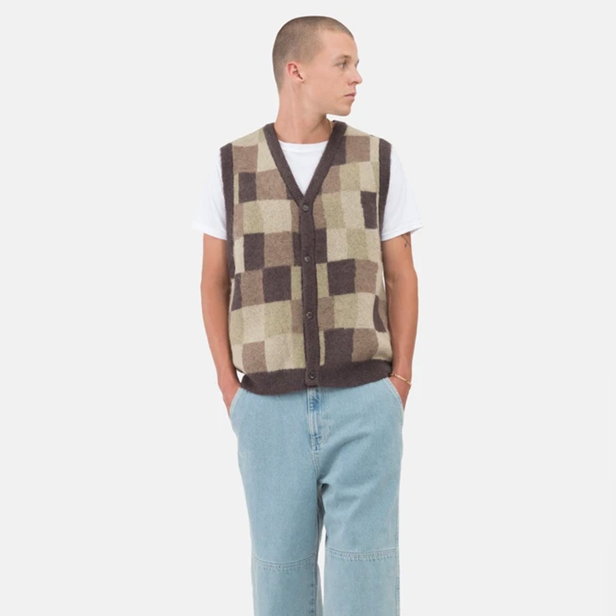 Stussy Womens Wobbly Check Sweater Vest 'Brown' - S