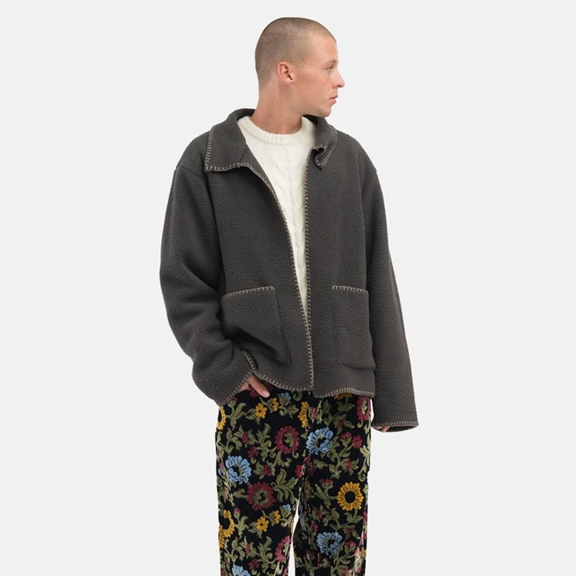 Stussy Mens Woodsy Blanket Stitch Fleece 'Charcoal'