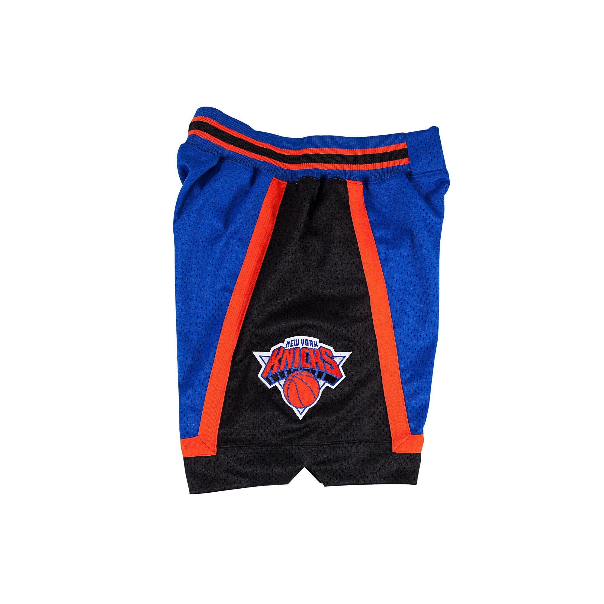 Mitchell and Ness Men's New York Knicks NBA 1996-97 Away Basketball Shorts in Blue/Black/Royal Blue Size XL | 100% Polyester