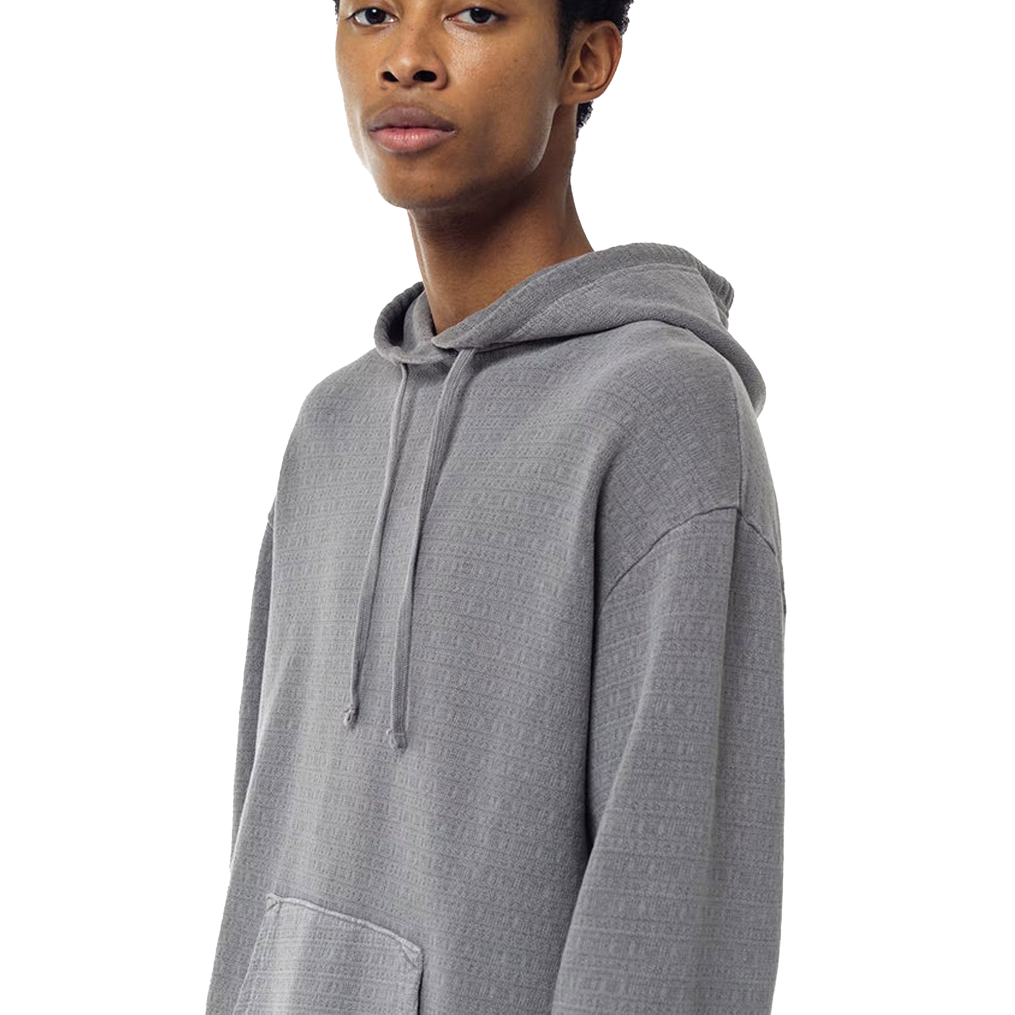 John Elliott Mens Raw Edge Jacquard Terry Hoodie 'Washed Charcoal'