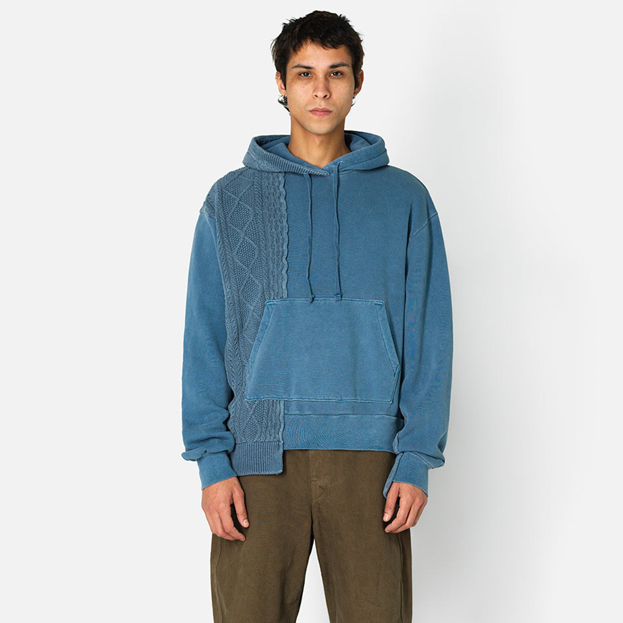 John Elliott Mens Cable Knit Reconstructed Hoodie