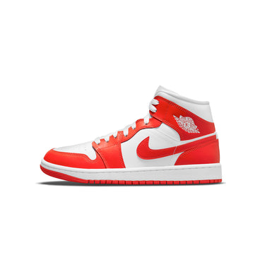 Air Jordan Womens 1 Mid Shoes 'White/Habanero Red'