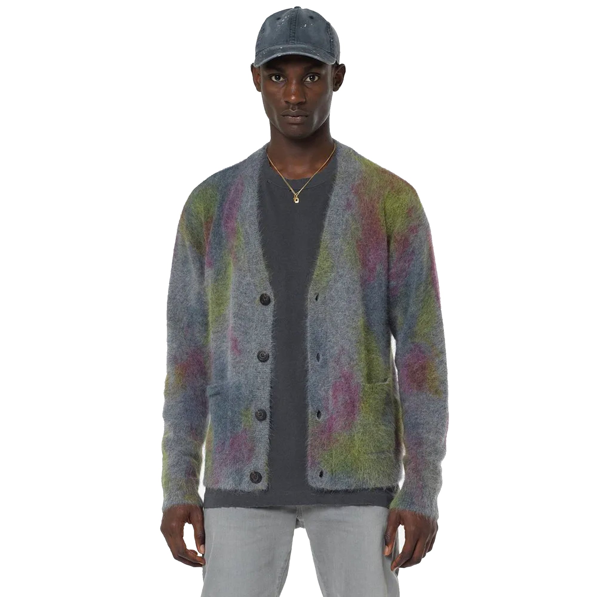 John Elliot Mens Angora Cardigan 'Charcoal Skittles'