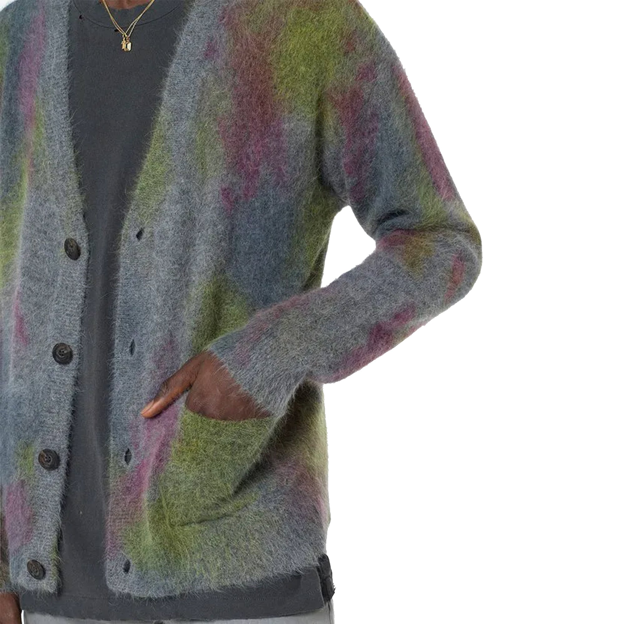 John Elliot Mens Angora Cardigan 'Charcoal Skittles'