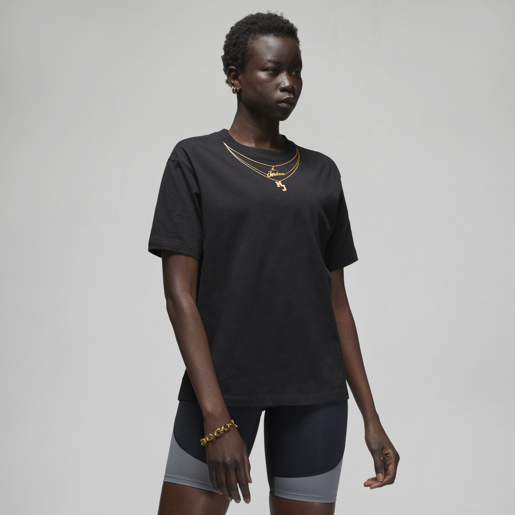 Air Jordan Womens Heritage Gold Chain T-Shirt 'Black'