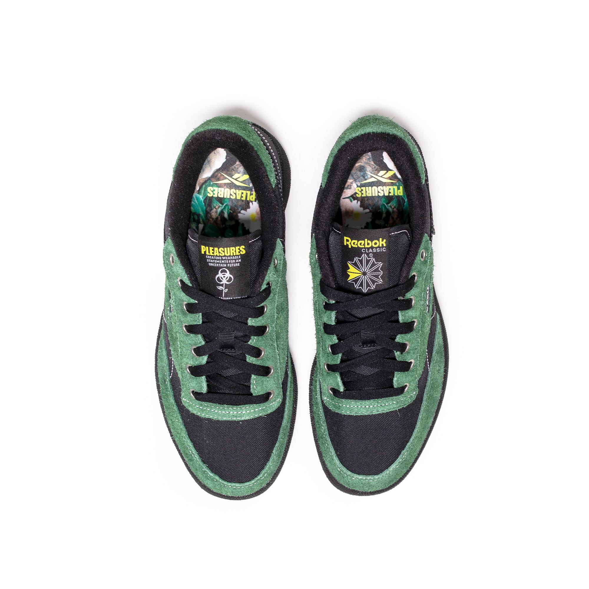 Reebok x Pleasures Mens Club C 85 Shoes 'Blk/Pine Green'