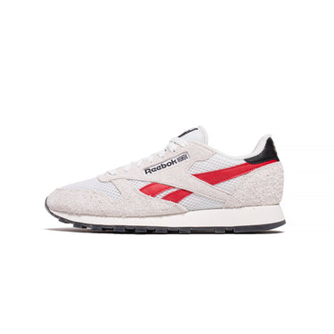 Reebok Mens CL Leather Shoes 'Pure Grey 1/Vector Red/Gold Met'