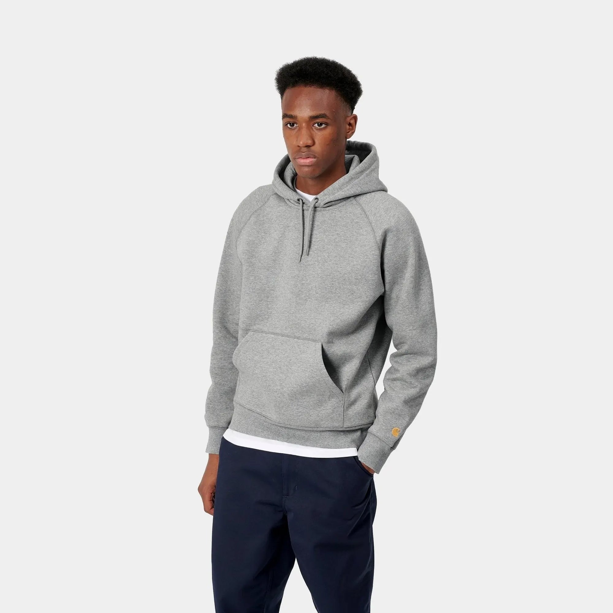 Carhartt Mens Hooded Chase Sweatshirt 'Heather Grey/Gold'