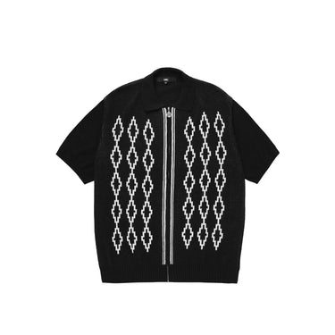 Lost Management Cities Diamond Zip up Knitted Polo Shirt 'Black'