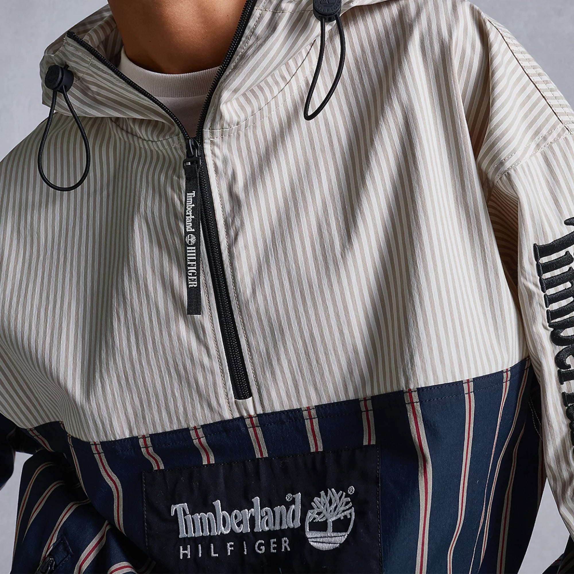 Tommy Hilfiger x Timberland Mens RI Striped Popover Shirt 'Hazy Navy/ Sandalwood'