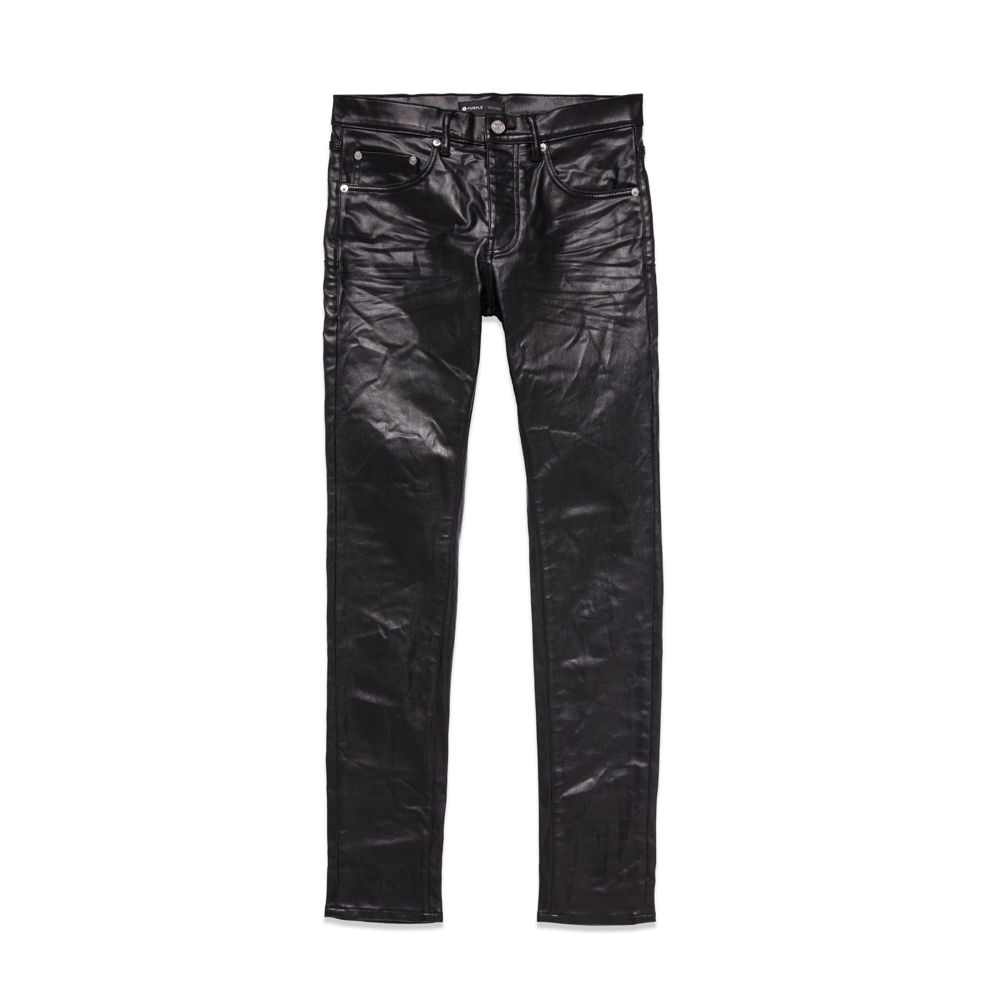 Purple Brand Mens Black Patent Leather Film Jeans