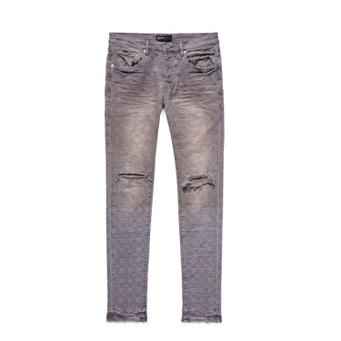 Purple Brand Mens Washed Grey Jacquard Jeans