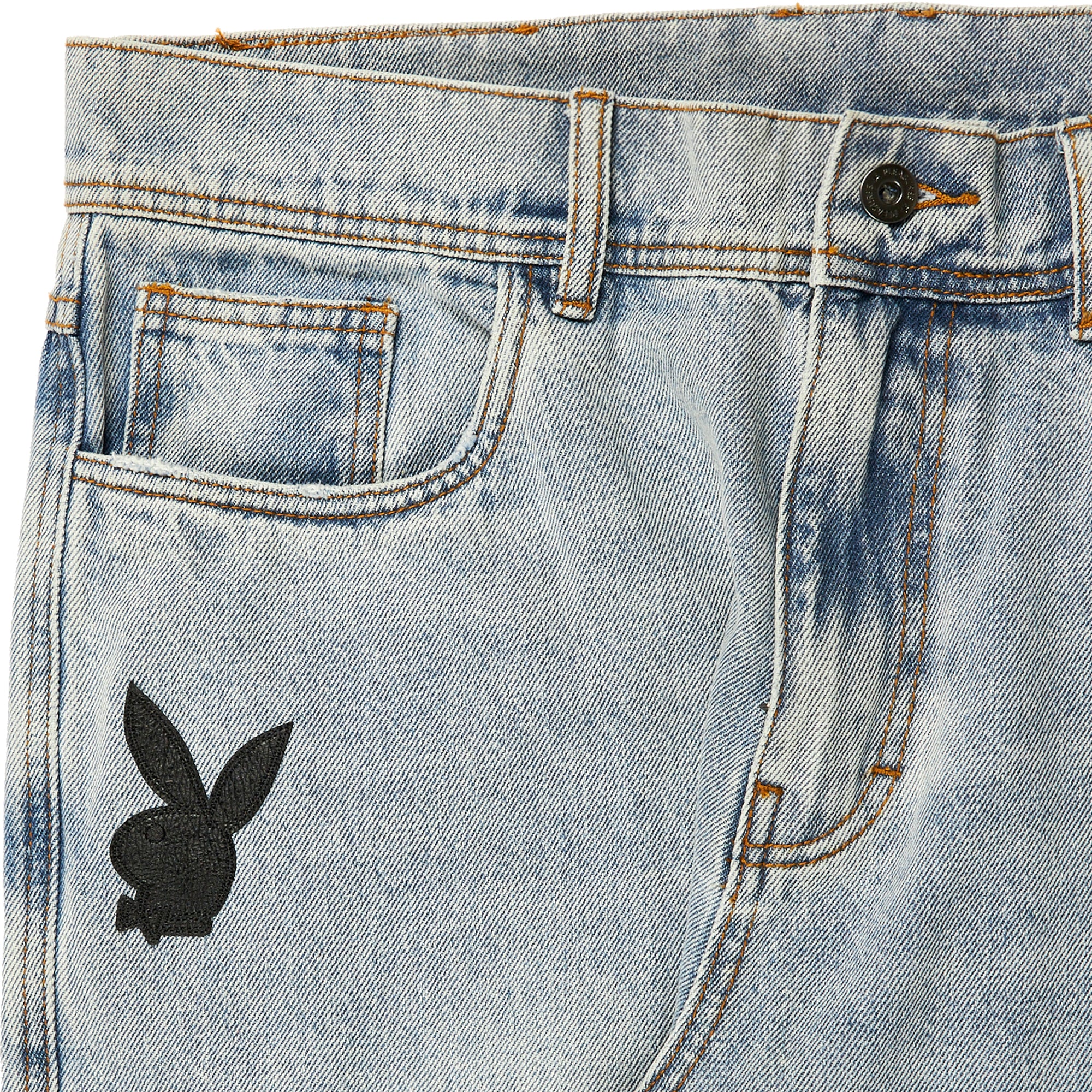 Pleasures x Playboy Mens Bunny Applique Pants 'Denim Washed'