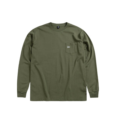 Patta Mens Basic Washed Pocket Longsleeve T-Shirt 'Olivine'