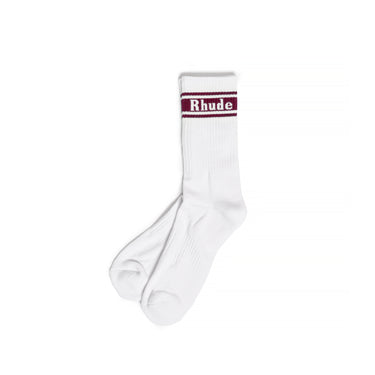 Rhude Mens Stripe Logo Sock 'White/Maroon'