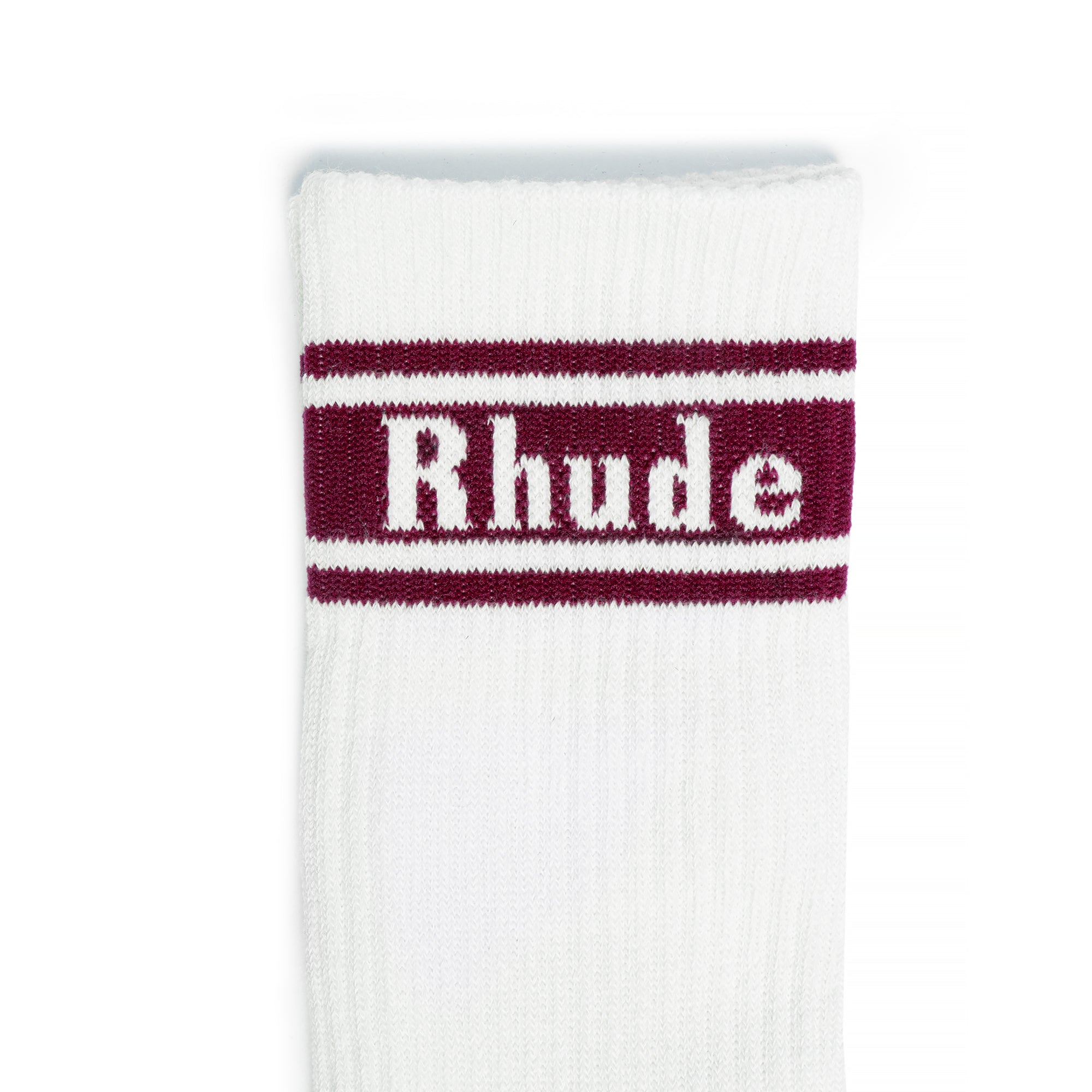 Rhude Mens Stripe Logo Sock 'White/Maroon'