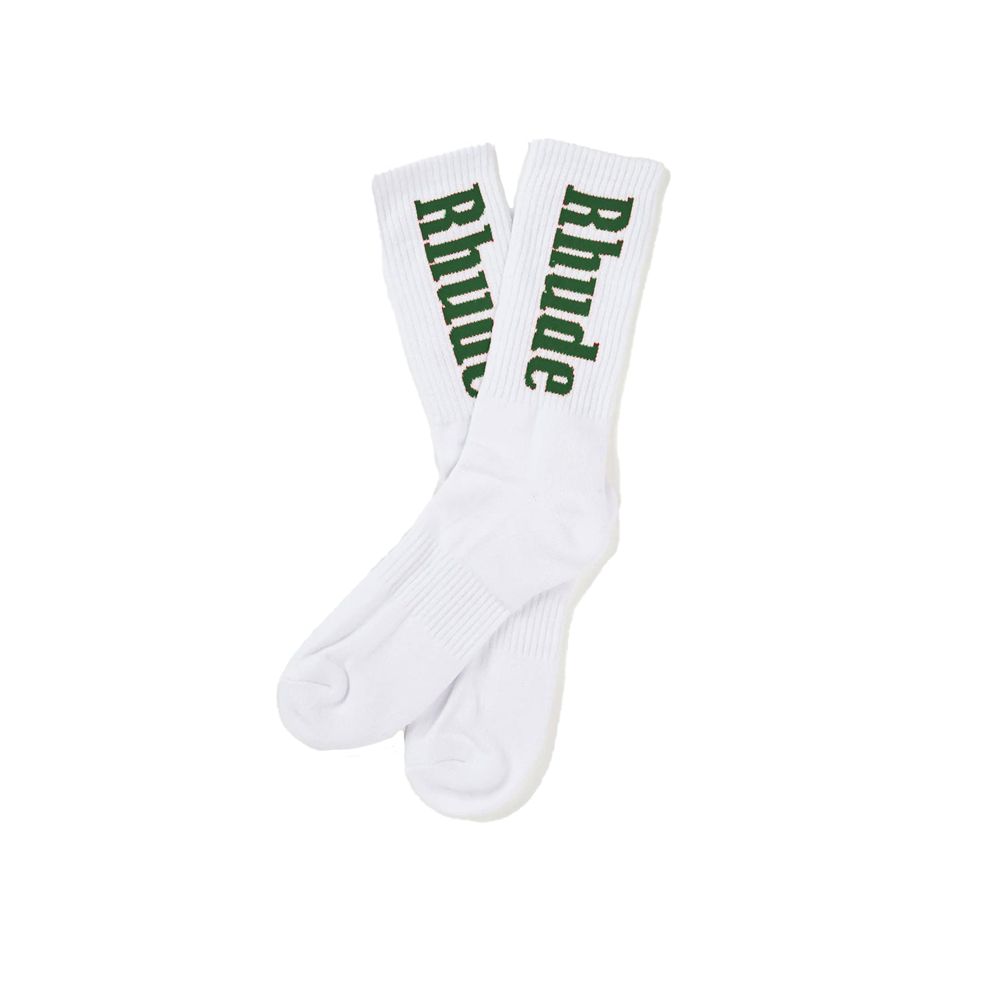 Rhude Mens RH Vertical Logo Sock 'White/Forest'