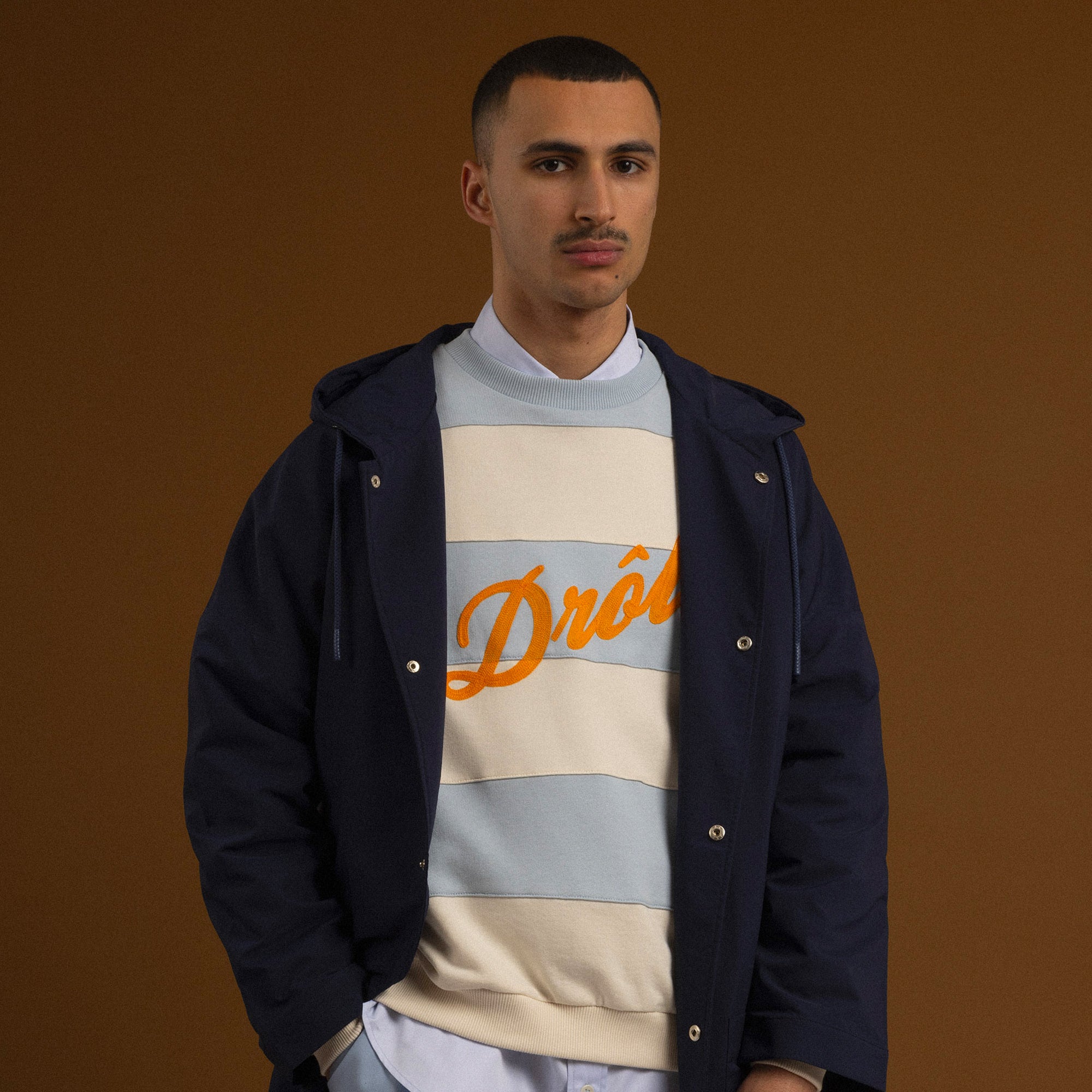 Drole De Monsieur Mens Striped Crew Cream